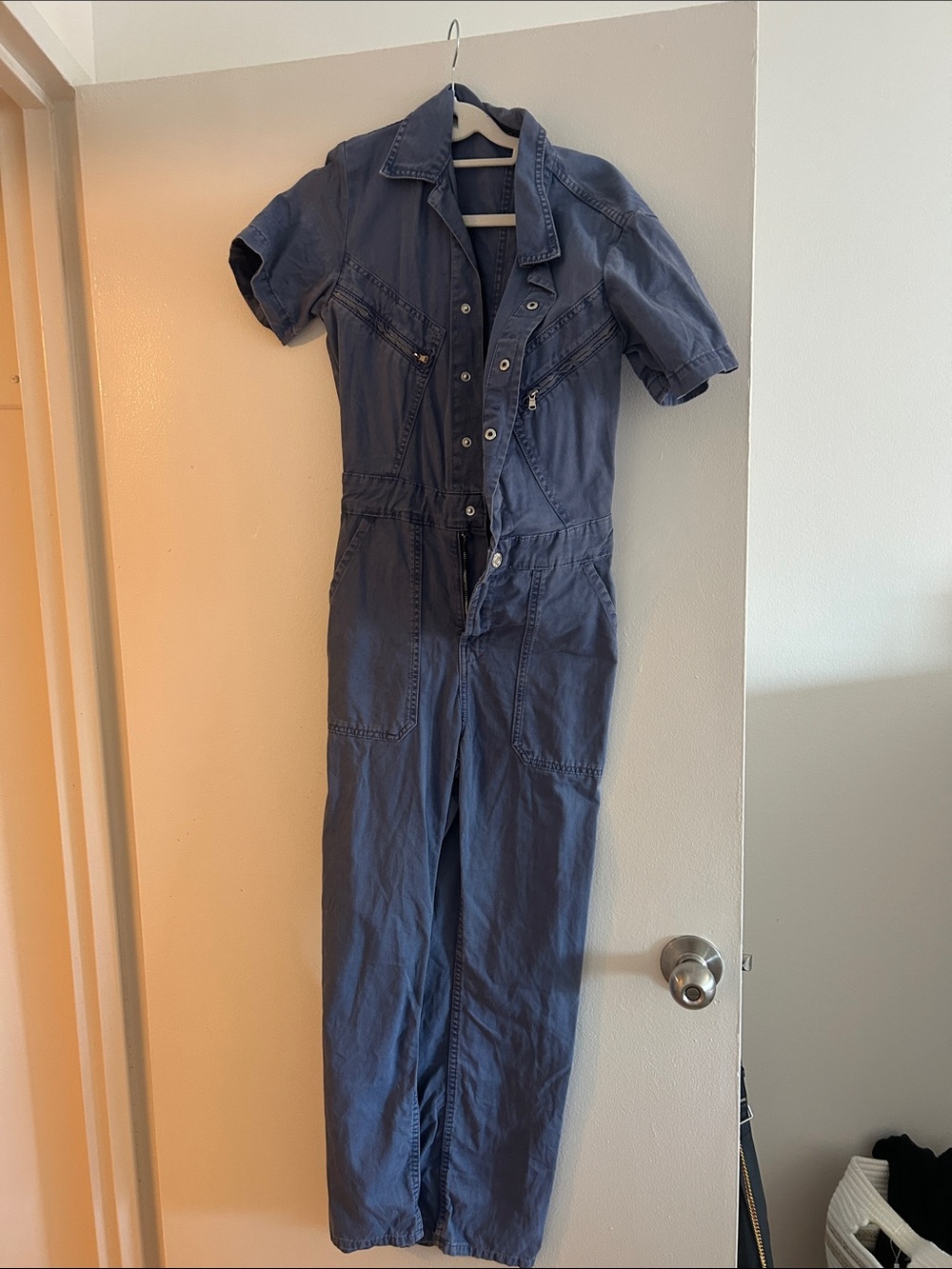 Zara Short-Sleeve Utility Jumpsuit - Blue